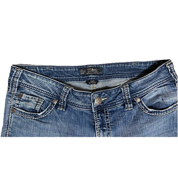 Silver Jeans Suki Surplus Women's 34x32 Bootcut Dark Wash Blue Denim Grunge Rock - Picture 3 of 8